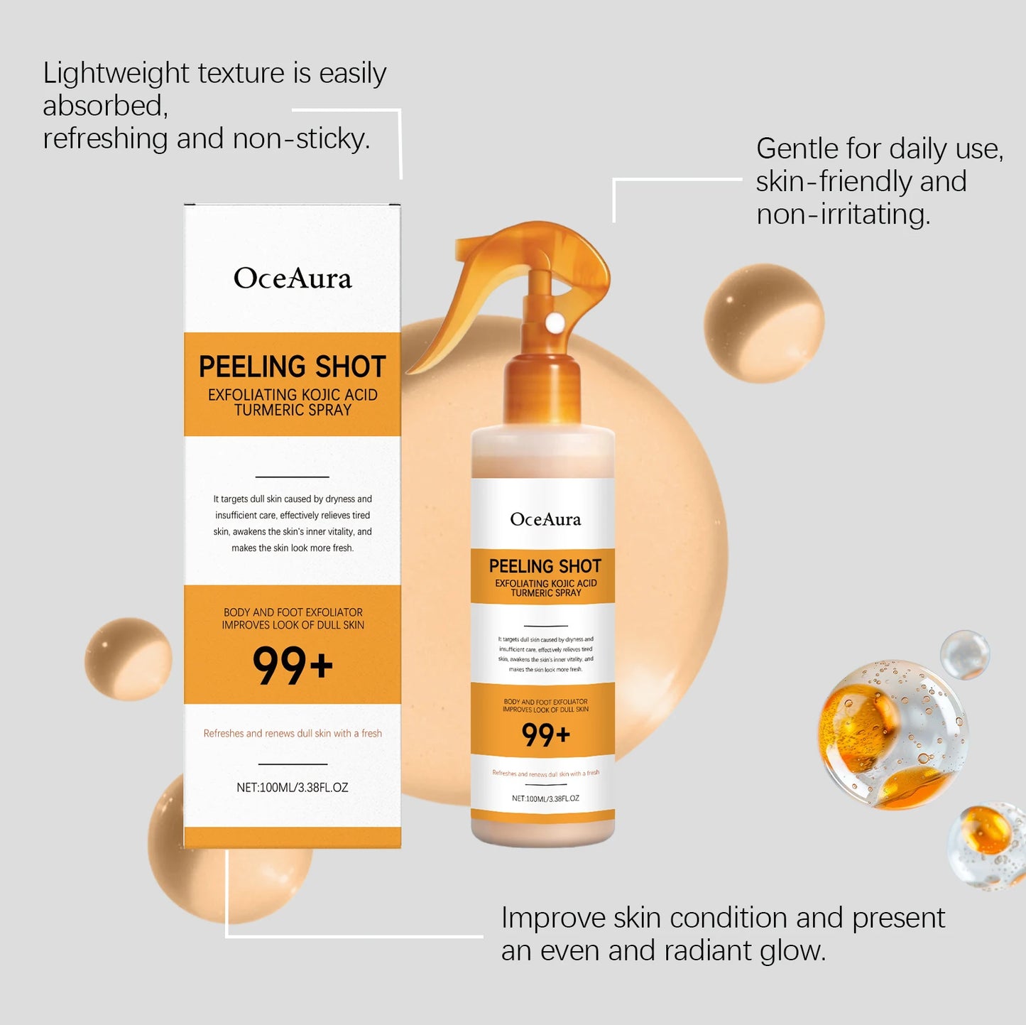 Kojic Acid Turmeric Spray Exfoliating Body Spray Brightening Smoothing Dull Skin Hydrating Body Keratin Care All Skin Types