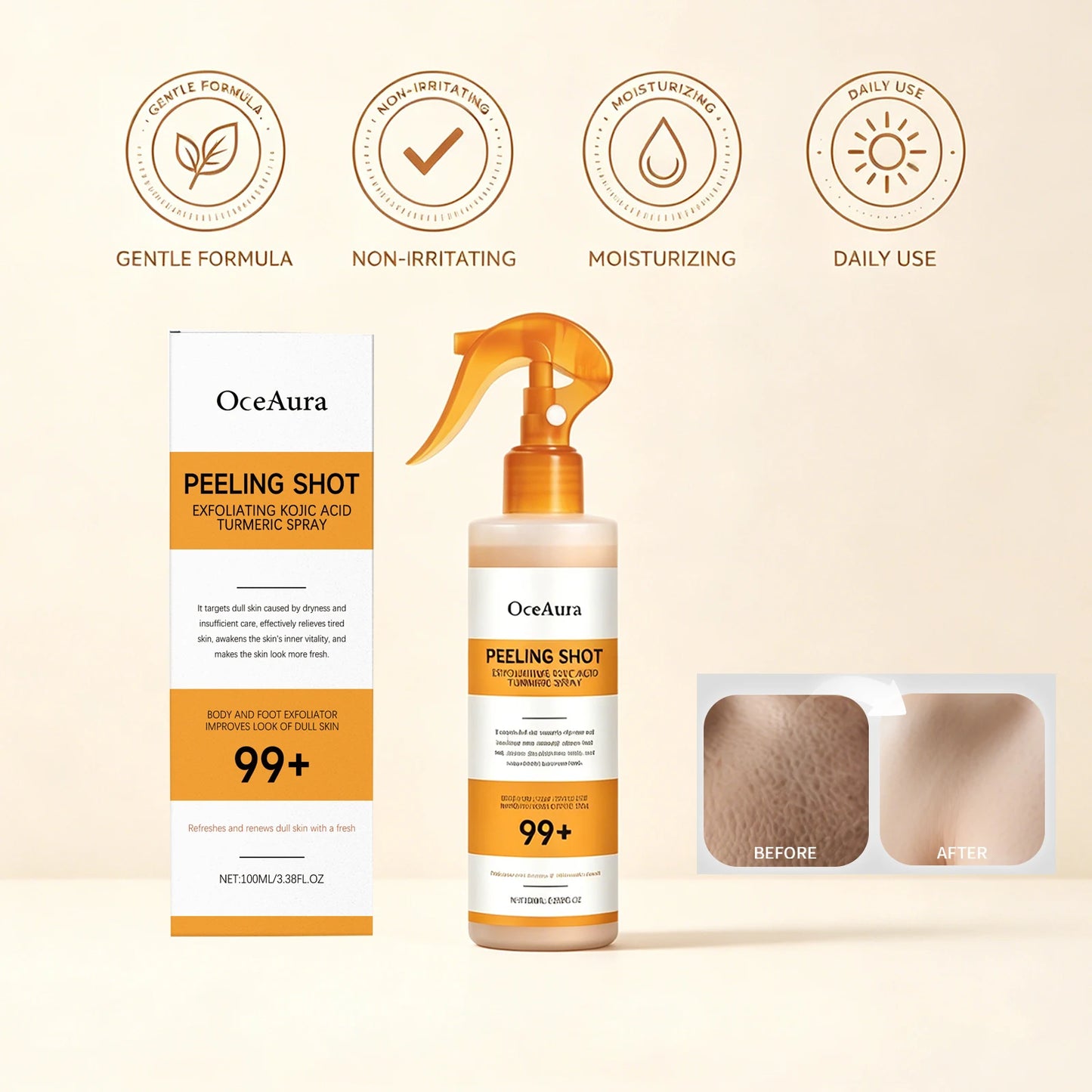 Kojic Acid Turmeric Spray Exfoliating Body Spray Brightening Smoothing Dull Skin Hydrating Body Keratin Care All Skin Types